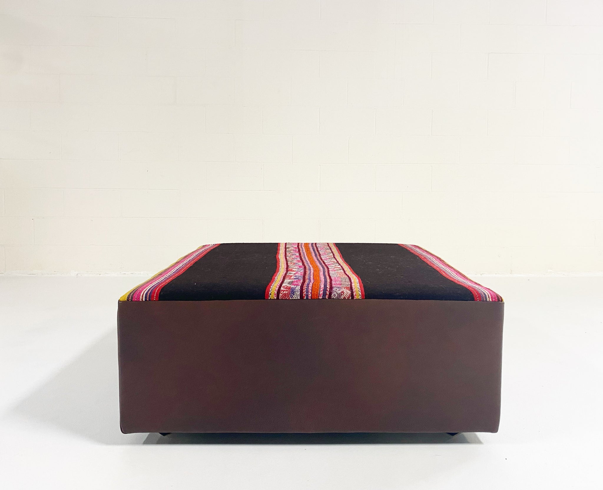 One-of-a-Kind Ottoman with Vintage Peruvian Textile, Black