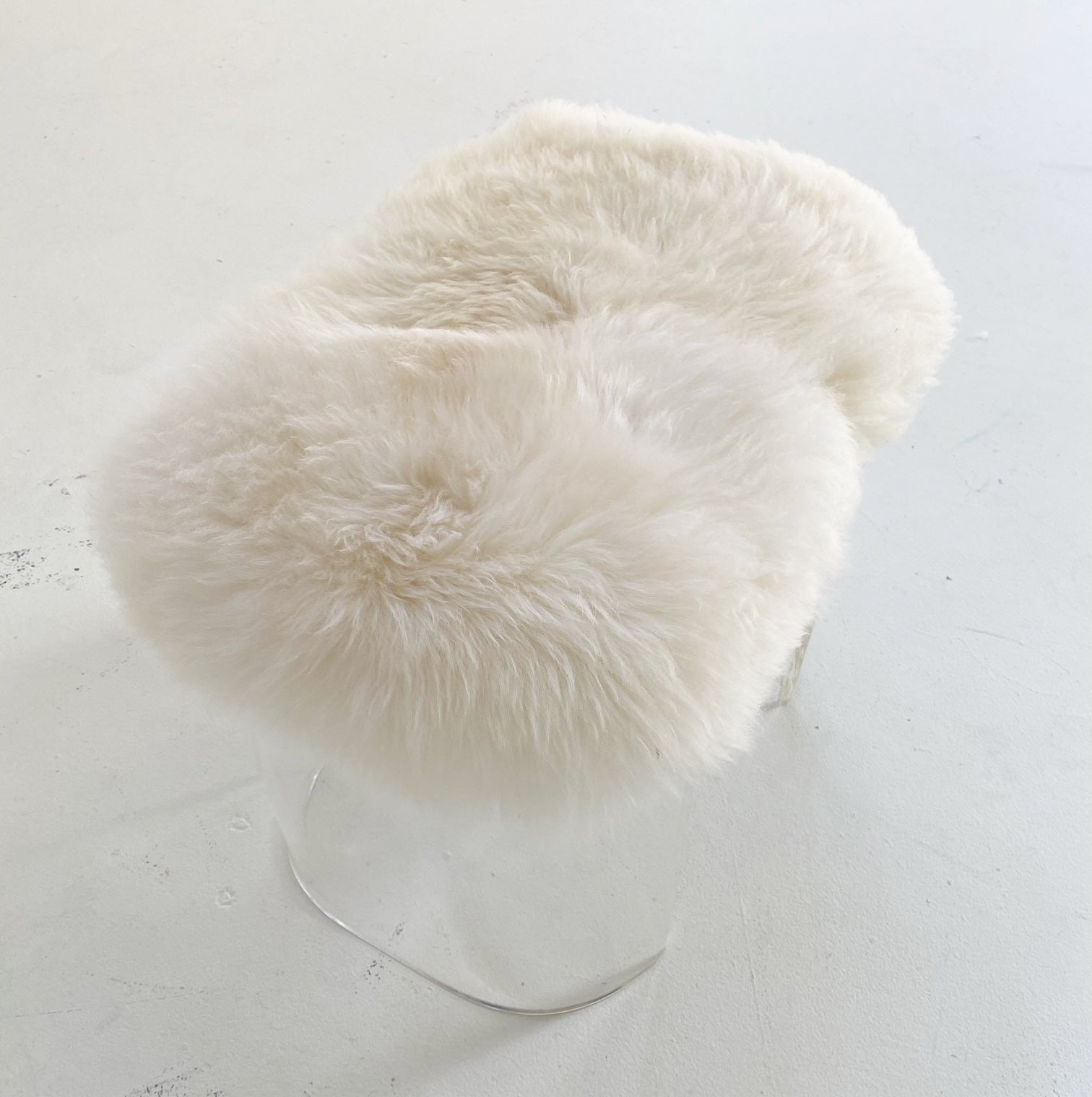 Charles Hollis Jones Style Lucite Vanity Stool in New Zealand Sheepskin