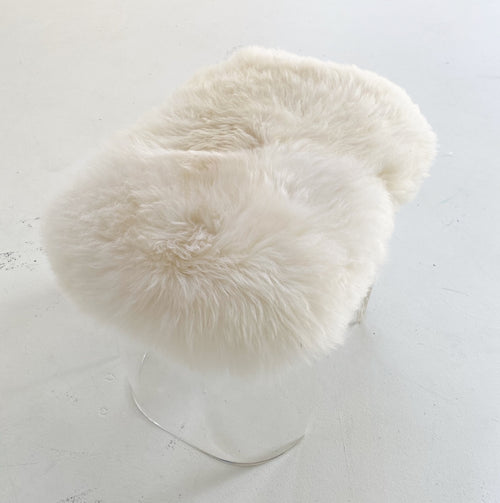 Charles Hollis Jones Style Lucite Vanity Stool in New Zealand Sheepskin