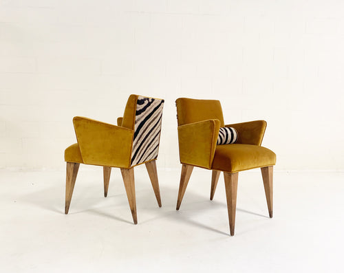 Mexican Modernist Chairs in Loro Piana Velvet and Zebra Hide, pair - FORSYTH