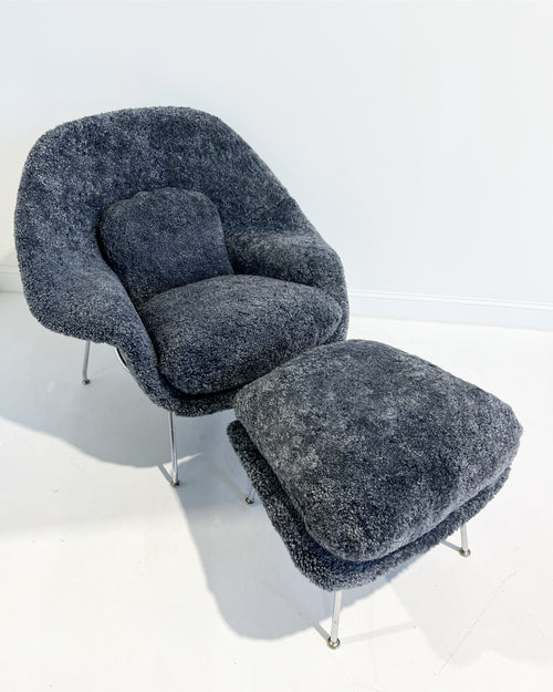 Bespoke Womb Chair and Ottoman in Shearling