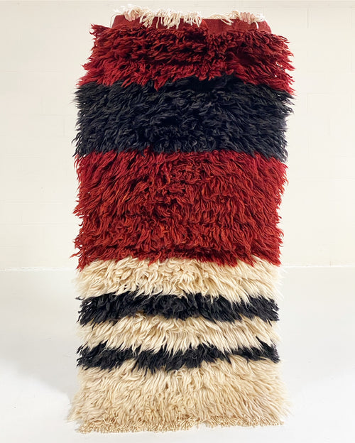 Super Shaggy Rug - Maroon and Ivory