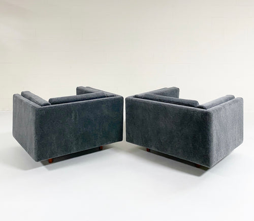 Lounge Chairs in Grey Mohair, Pair