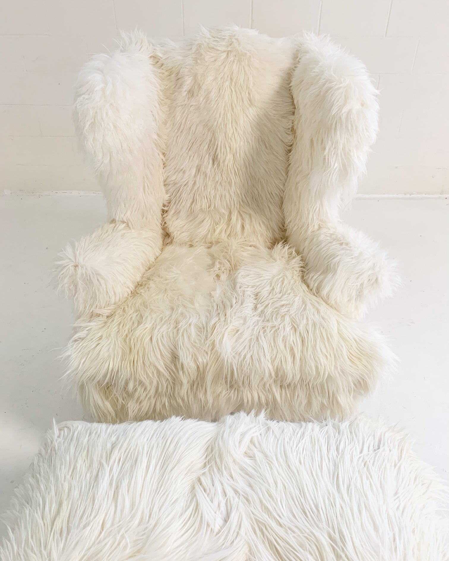 Large Wingback Chair and Ottoman in Angora Goatskin - FORSYTH