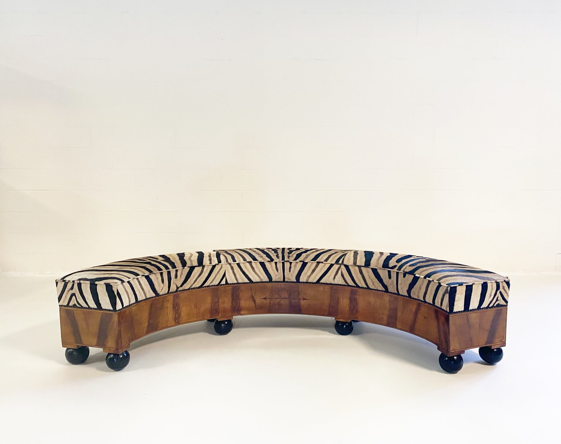 19th Century Fruitwood Banquette in Zebra Hide - FORSYTH