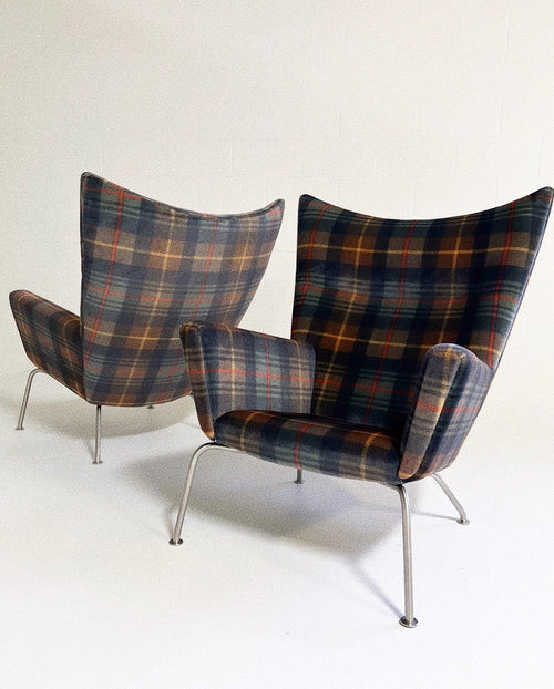 Model CH445 Wing Chairs in Pierre Frey Mohair, Pair