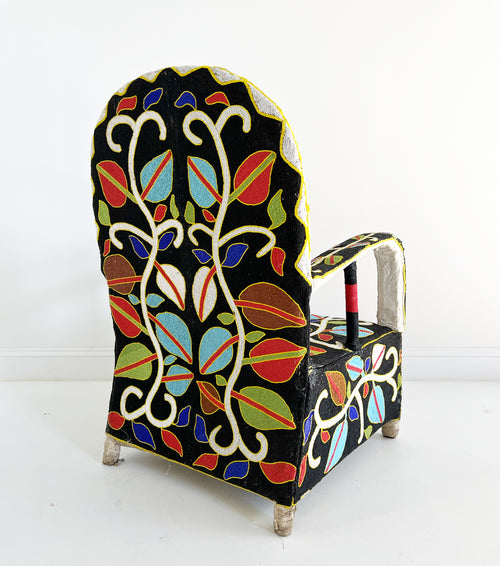 ON HOLD Vintage African Beaded Yoruba Chair - Multicolor