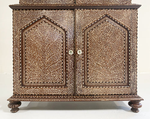 19th Century Anglo-Colonial Two-Part Bone Inlaid Cabinet