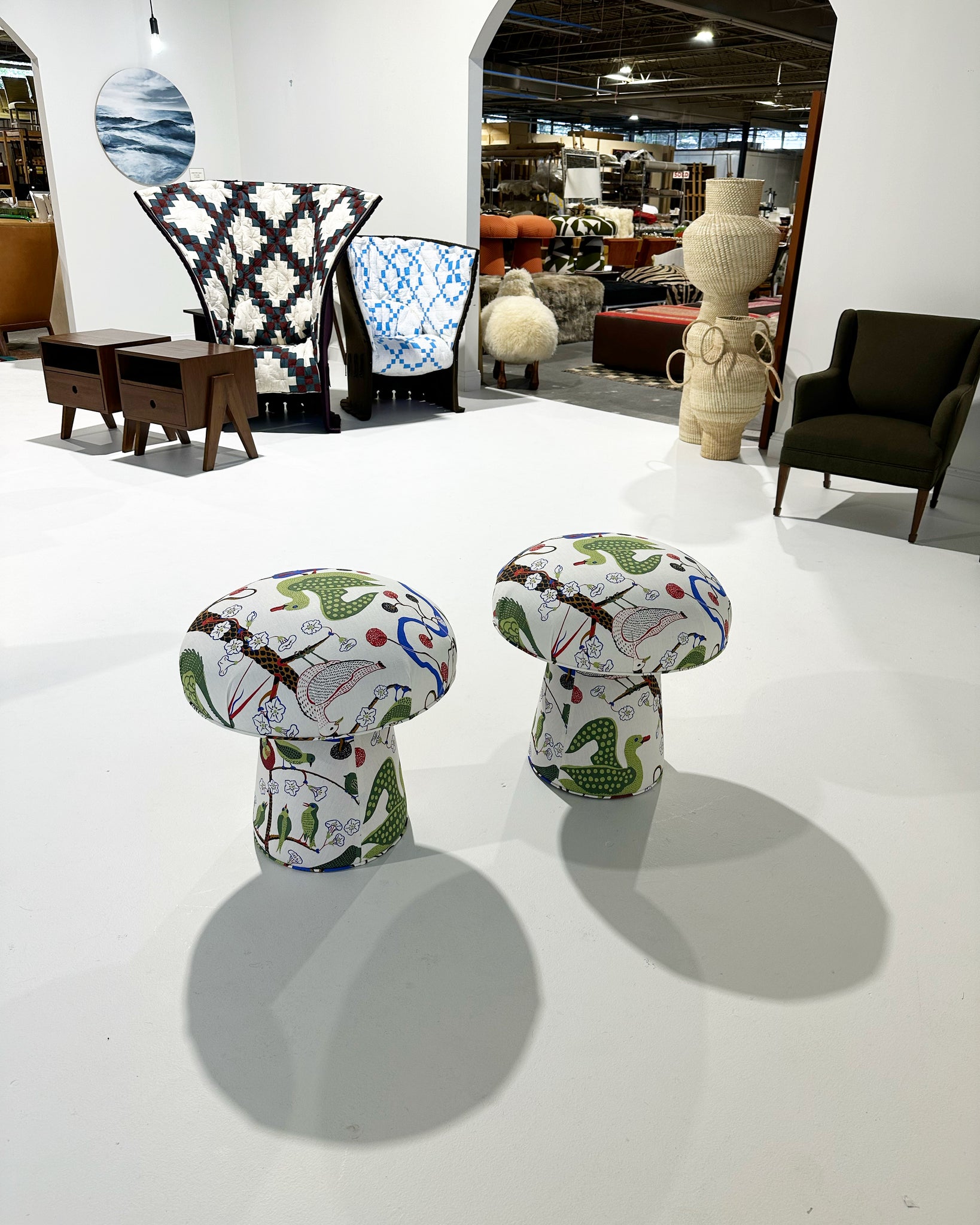 The Forsyth Mushroom Pouf in Josef Frank for Svenskt Tenn Gröna Fåglar