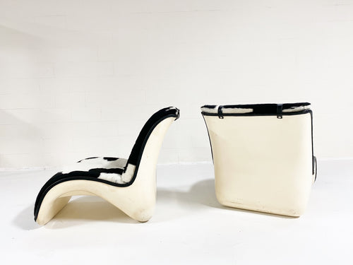 Fiberglass Lounge Chairs in Brazilian Cowhide and Leather, pair