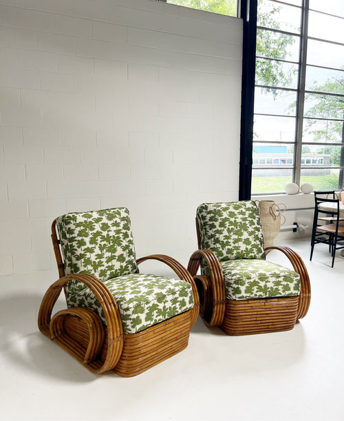 Frankl Style Rattan Chairs in Dedar Be Bop a Lula, Pair