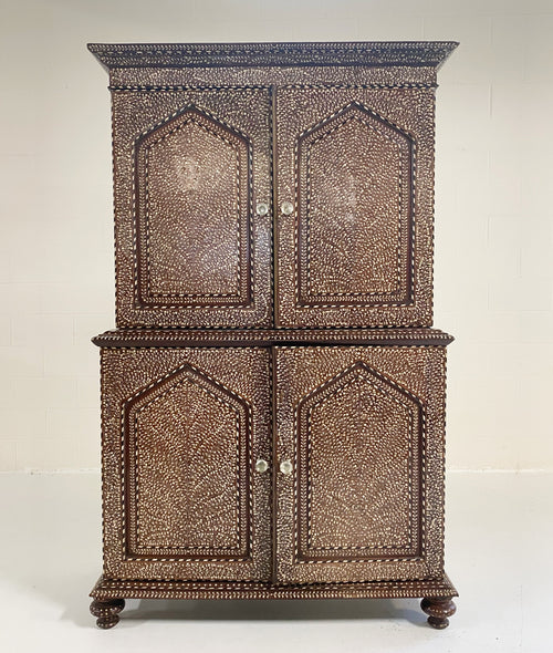 19th Century Anglo-Colonial Two-Part Bone Inlaid Cabinet