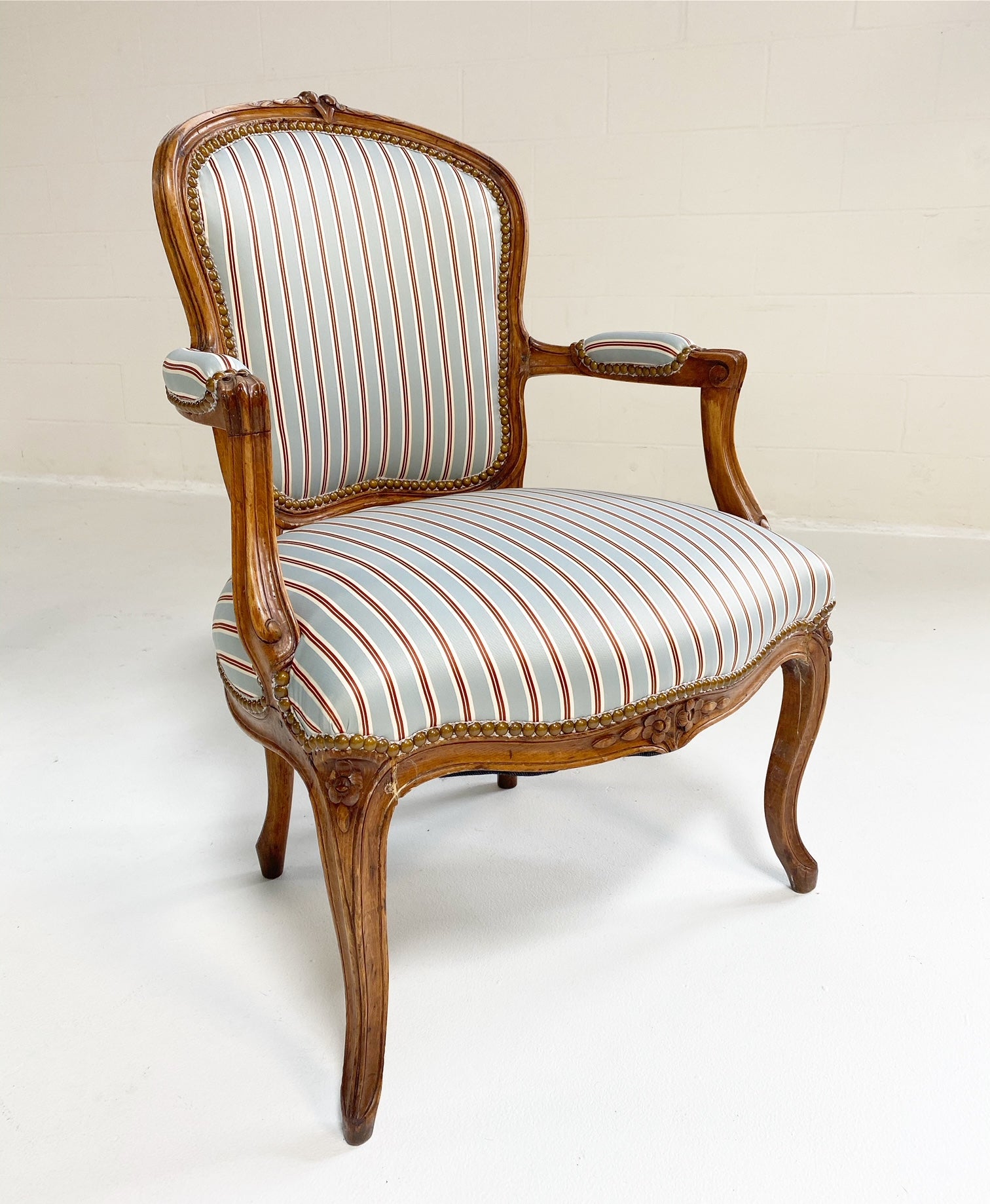 Louis XV Style Beech Fauteuils in Dedar Stripe, Pair