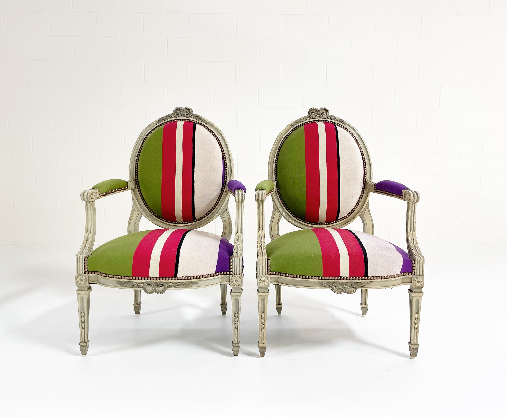 18th Century Louis XVI Fauteuils in Colville Cristobal Cotton