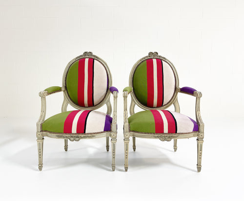 18th Century Louis XVI Fauteuils in Colville Cristobal Cotton