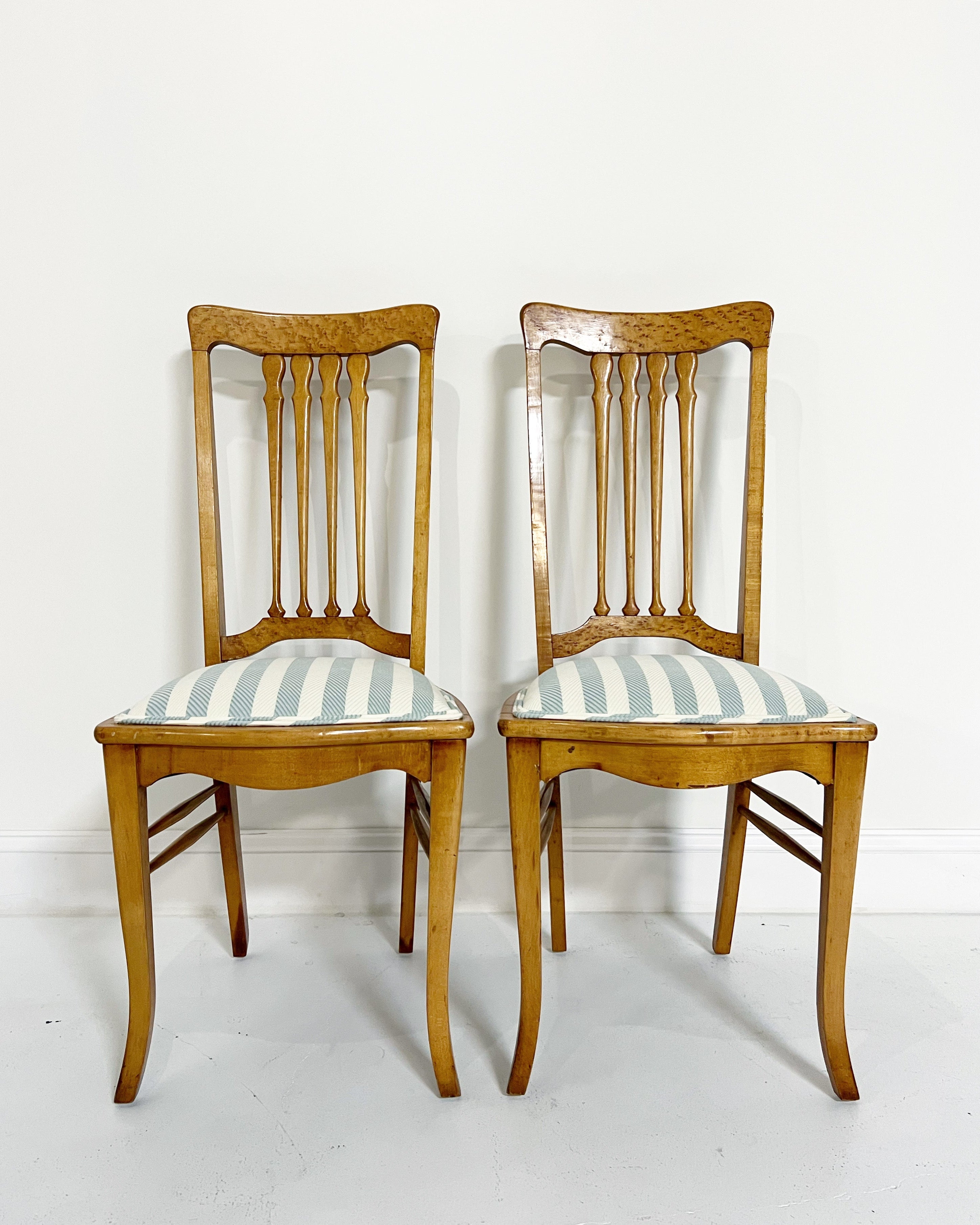 Antique 19th Century Biedermeier Side Chairs in Attersee Cotton Linen, Pair - FORSYTH