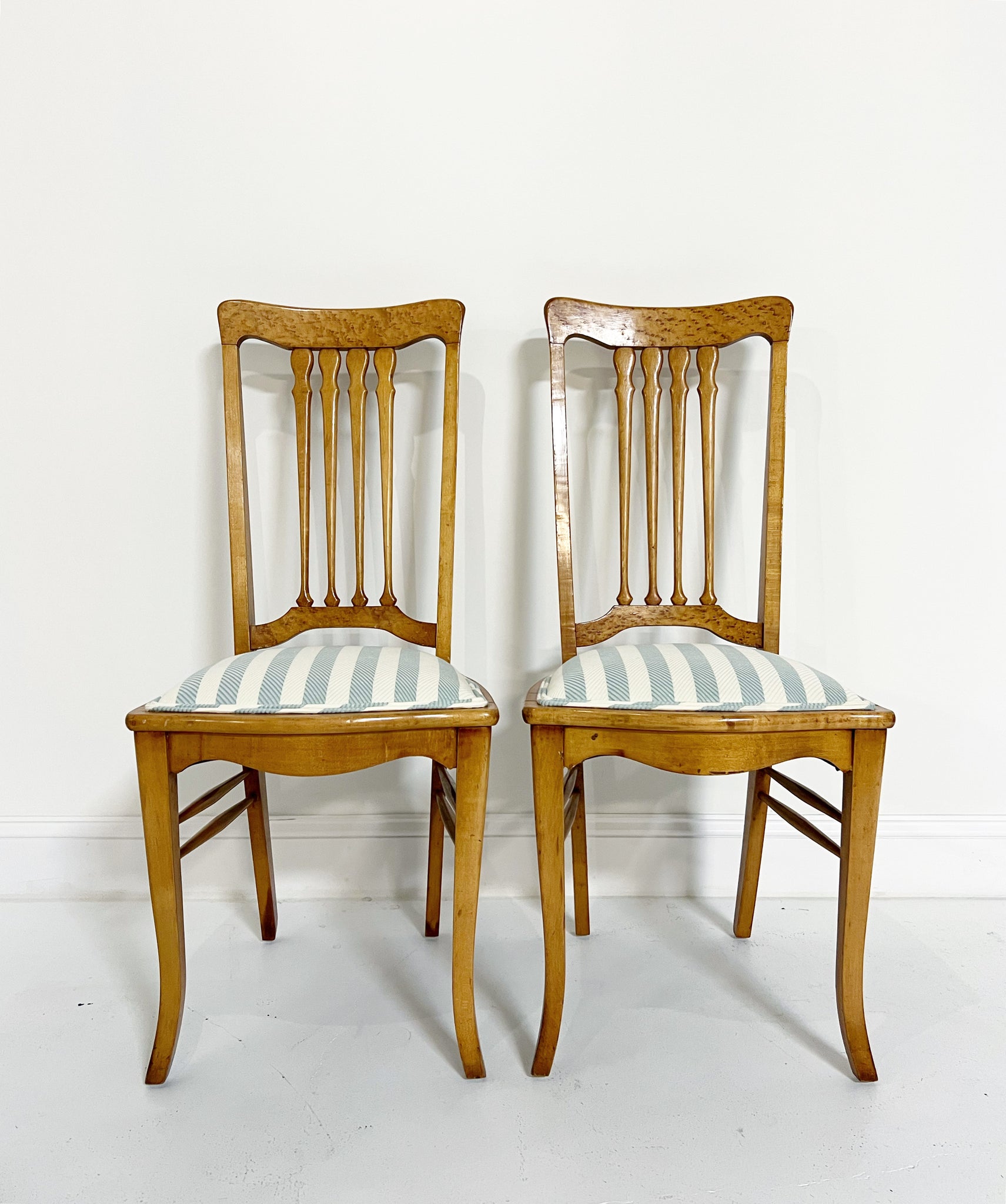 Antique 19th Century Biedermeier Side Chairs in Attersee Cotton Linen, Pair