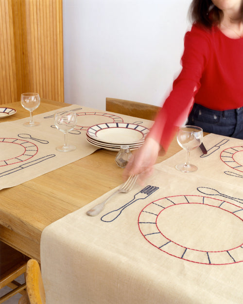 Double Placemats Assiettes Béarn - Navy and Burgundy