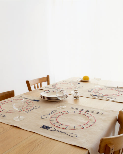 Double Placemats Assiettes Béarn - Navy and Burgundy