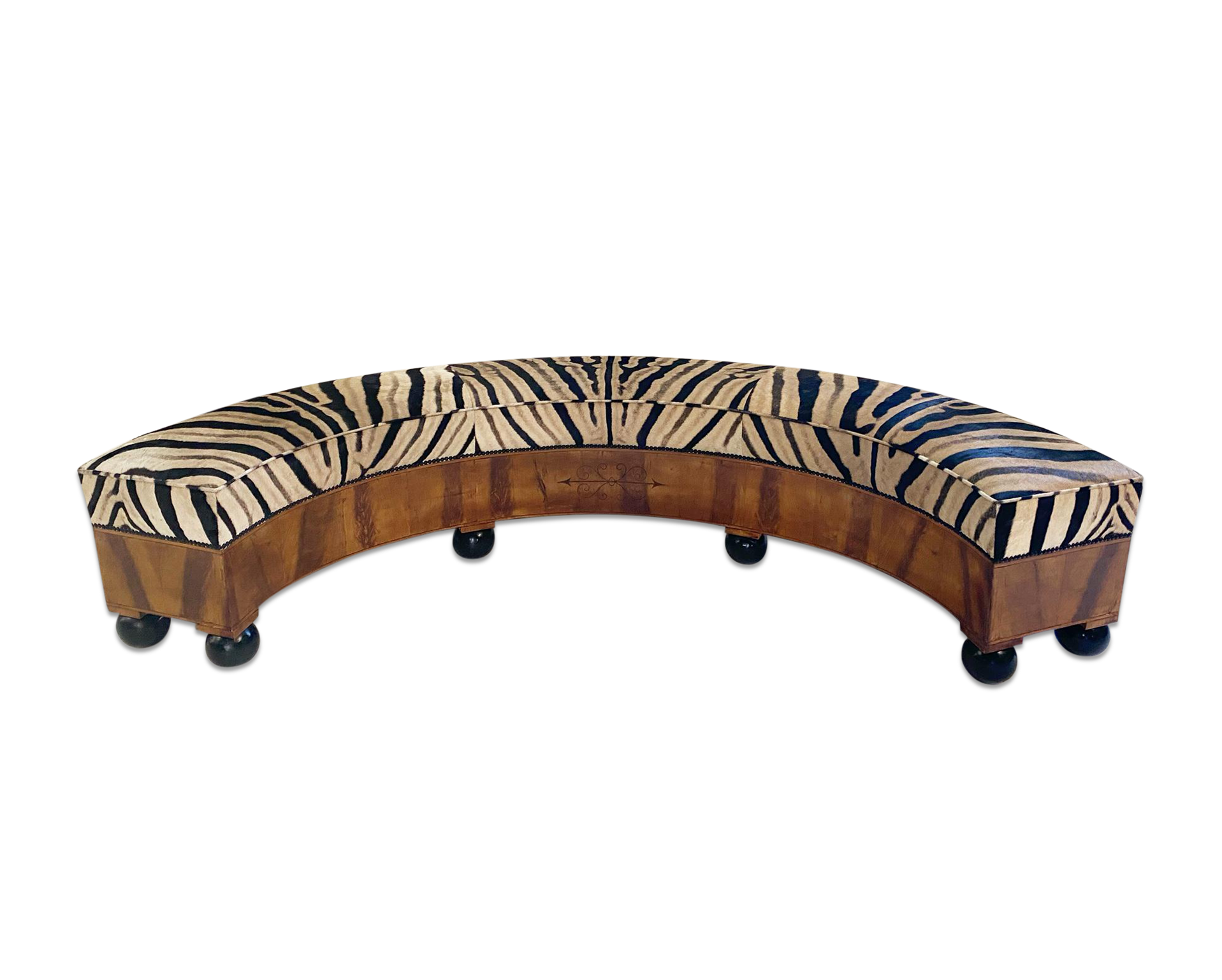 19th Century Fruitwood Banquette in Zebra Hide - FORSYTH