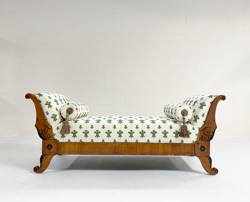 19th Century Biedermeier Parcel Ebonized Walnut Sofa in Beata Heuman "Florentine Flowers"