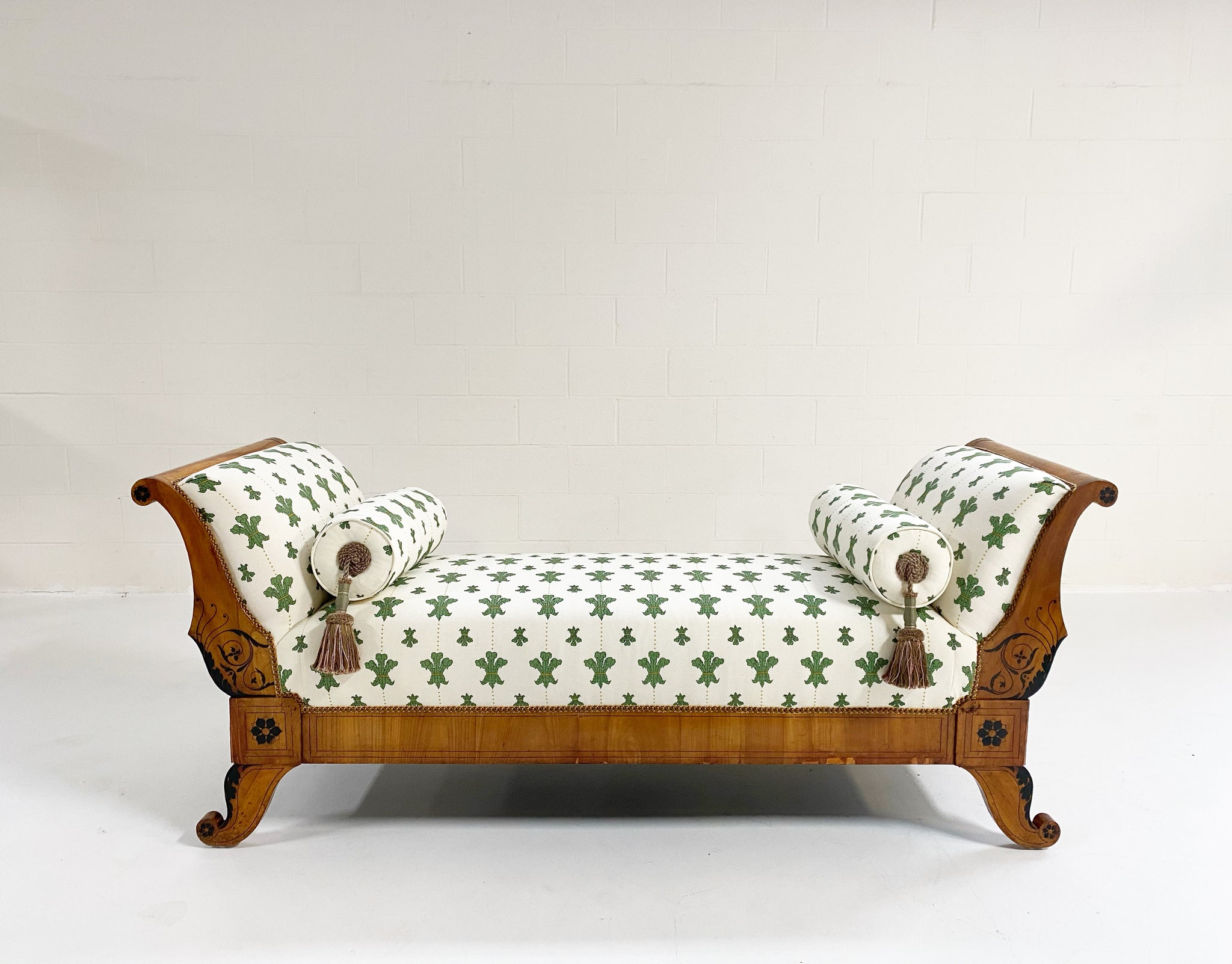 19th Century Biedermeier Parcel Ebonized Walnut Sofa in Beata Heuman "Florentine Flowers"