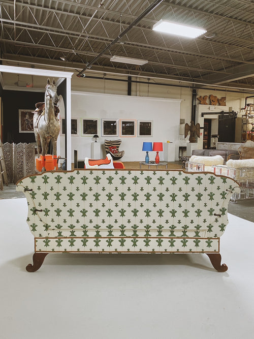 19th Century Biedermeier Parcel Ebonized Walnut Sofa in Beata Heuman "Florentine Flowers"