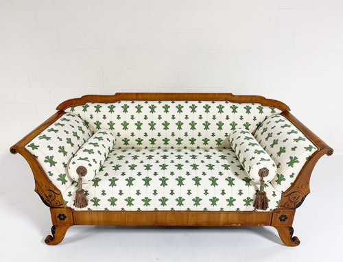 19th Century Biedermeier Parcel Ebonized Walnut Sofa in Beata Heuman "Florentine Flowers"