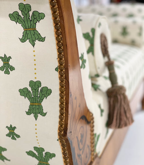 19th Century Biedermeier Parcel Ebonized Walnut Sofa in Beata Heuman "Florentine Flowers"