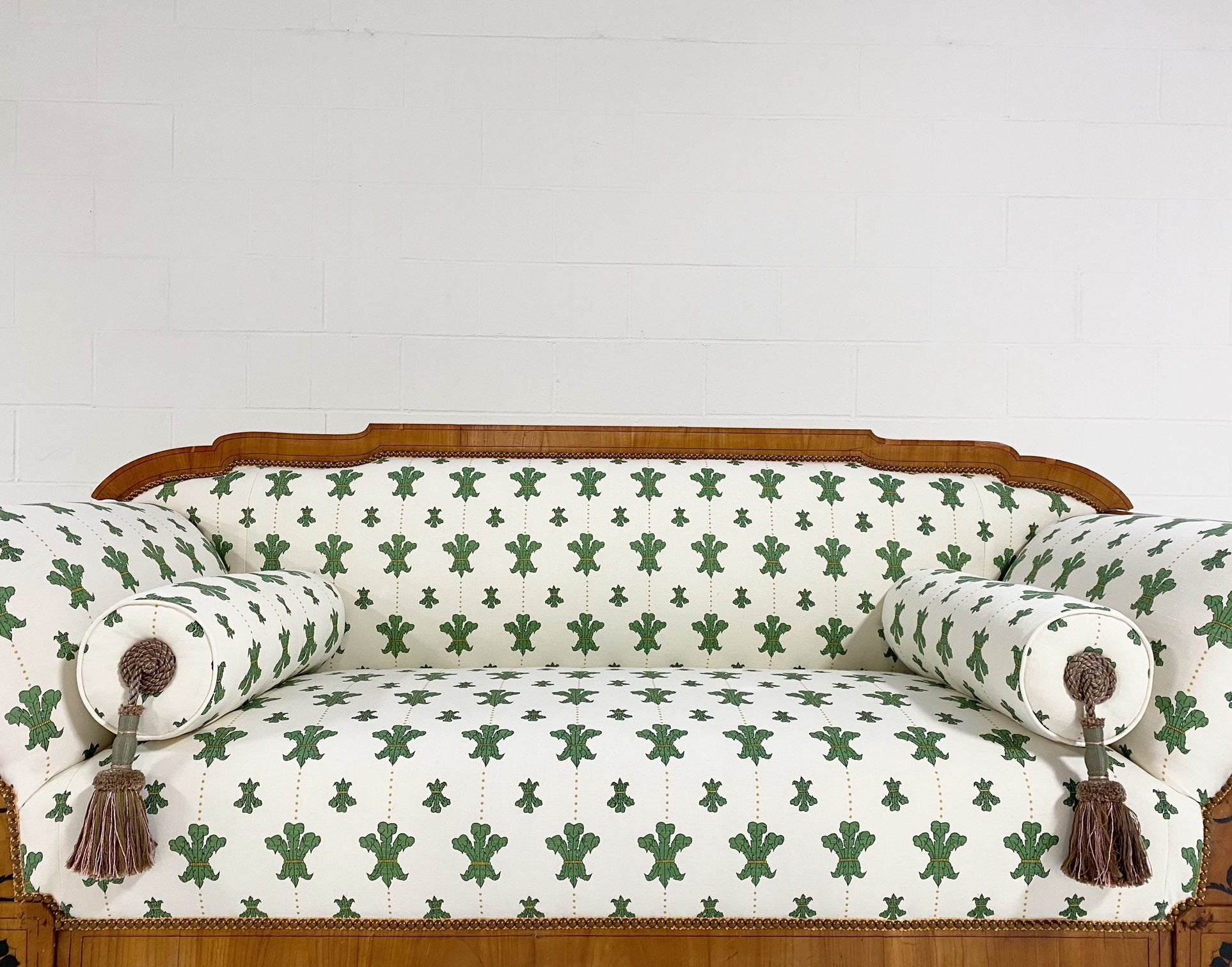 19th Century Biedermeier Parcel Ebonized Walnut Sofa in Beata Heuman "Florentine Flowers"