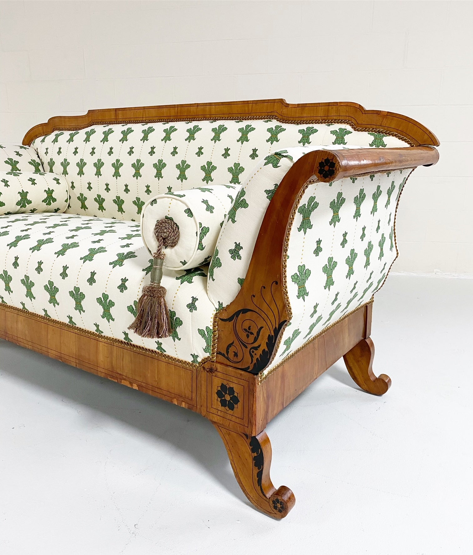 19th Century Biedermeier Parcel Ebonized Walnut Sofa in Beata Heuman "Florentine Flowers"