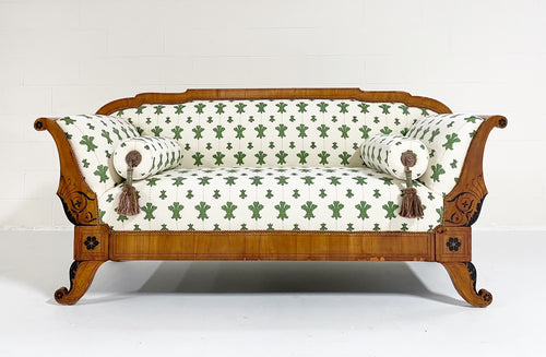 19th Century Biedermeier Parcel Ebonized Walnut Sofa in Beata Heuman "Florentine Flowers"