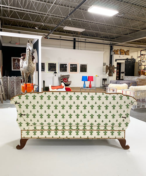 19th Century Biedermeier Parcel Ebonized Walnut Sofa in Beata Heuman "Florentine Flowers"