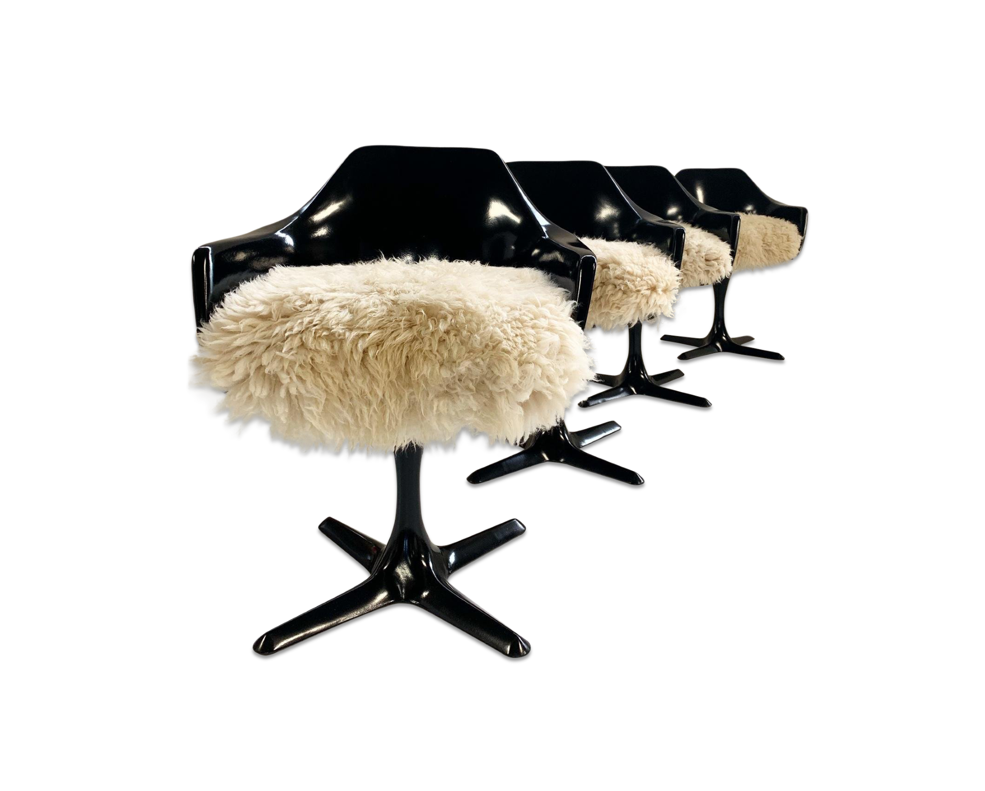 Tulip Armchairs with California Sheepskin Cushions, set of 4 - FORSYTH