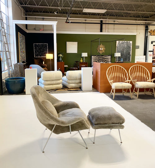 Bespoke Womb Chair and Ottoman in Shearling