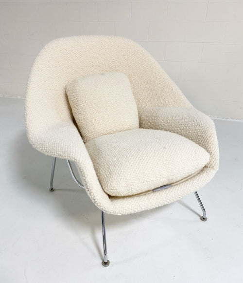 Bespoke Womb Chair and Ottoman in Dedar Boucle