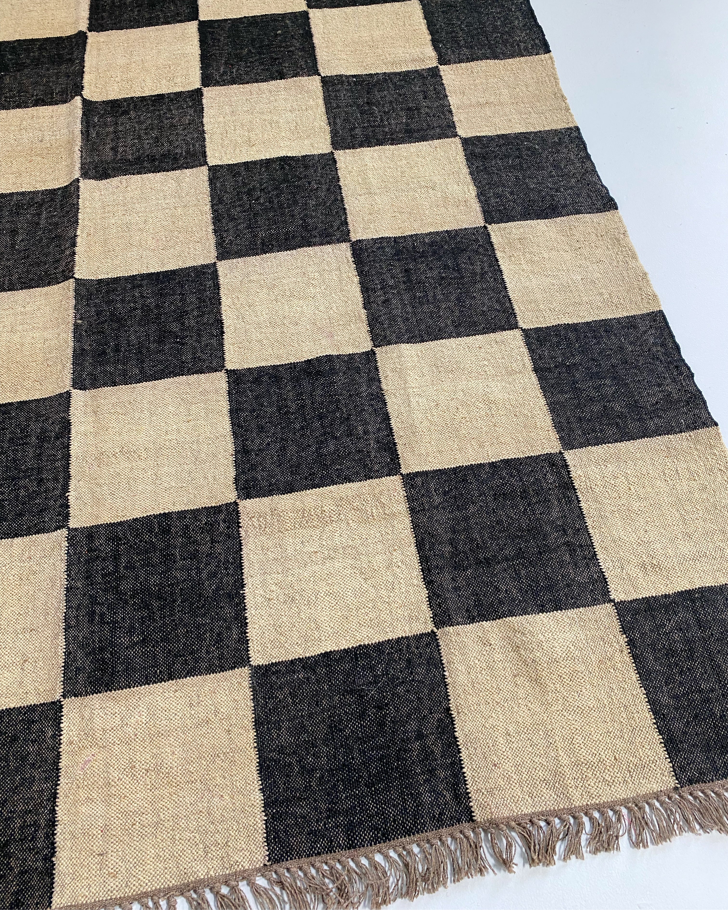 The Checkerboard Rug - Big Checks in Off Black