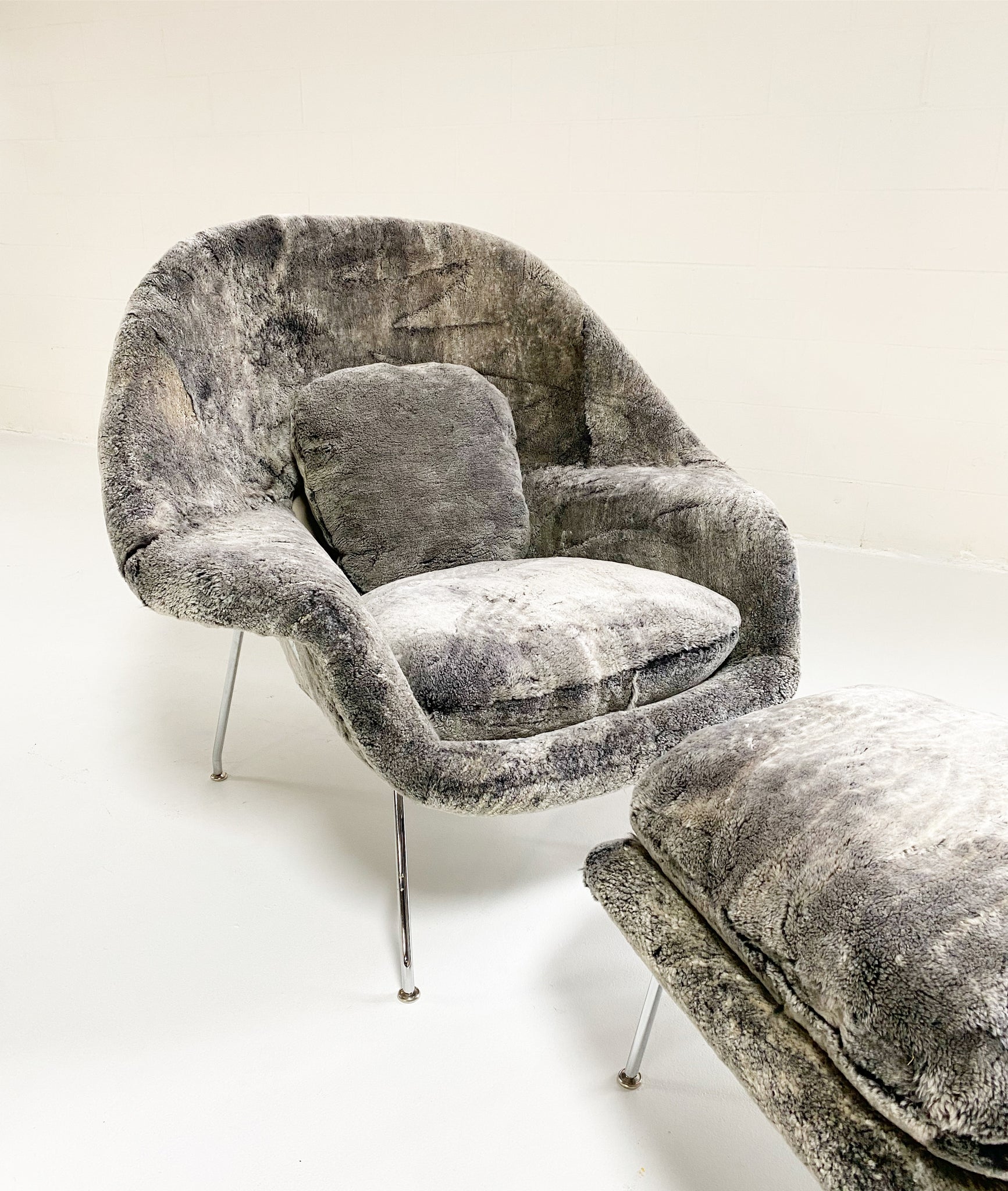 Bespoke Womb Chair and Ottoman in Patagonia Shearling