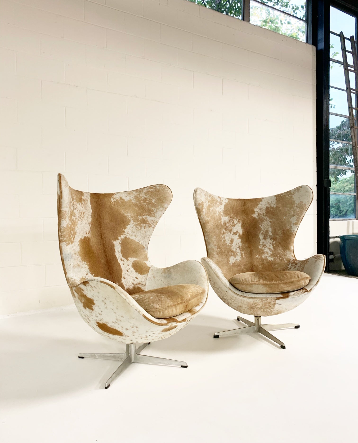 Egg Chairs in Brazilian Cowhide, pair - FORSYTH