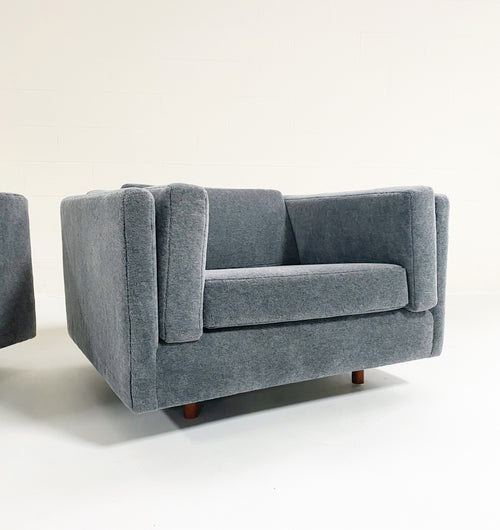 Lounge Chairs in Grey Mohair, Pair