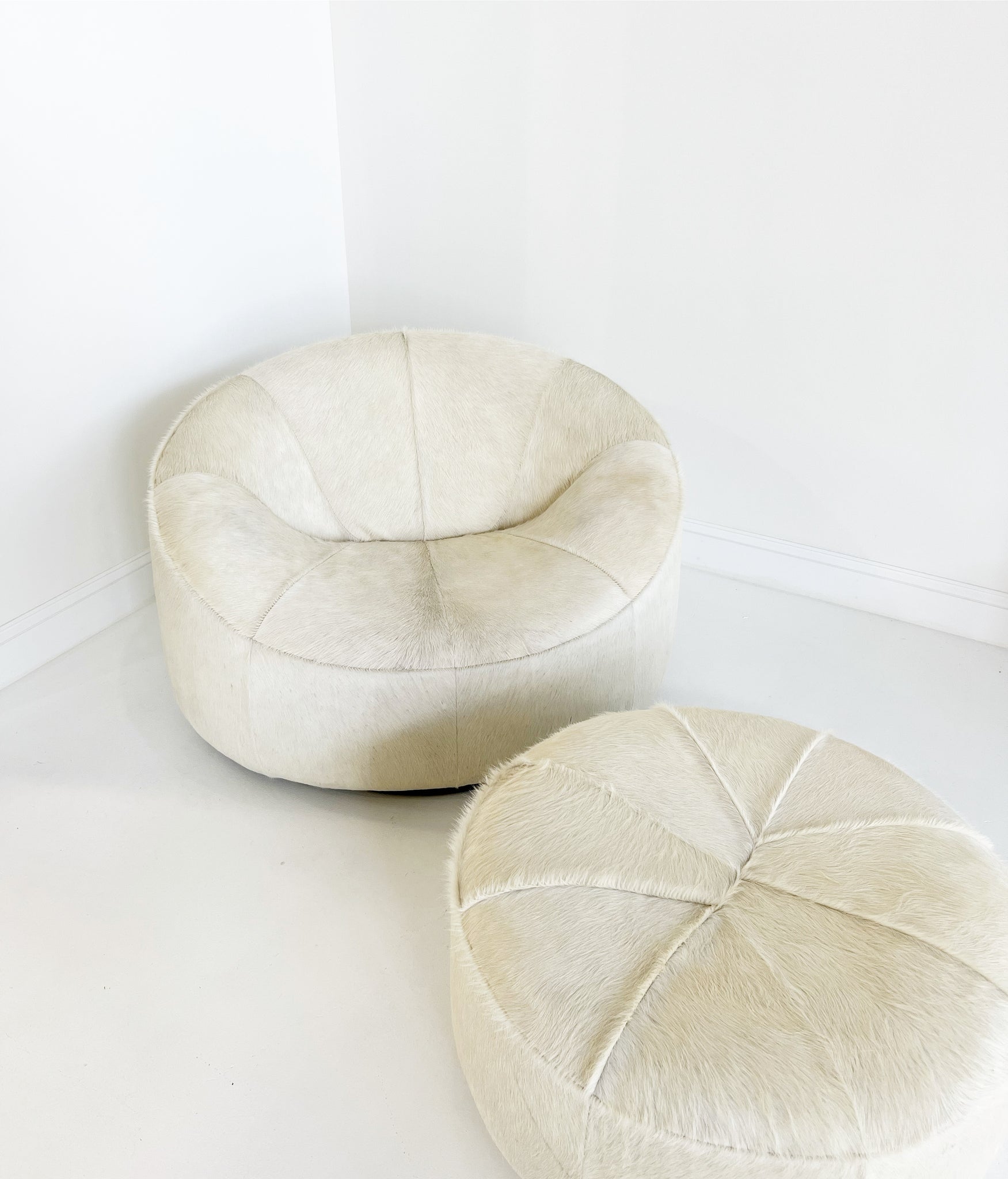 Pumpkin Armchair and Ottoman in Brazilian Cowhide