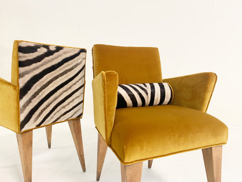 Mexican Modernist Chairs in Loro Piana Velvet and Zebra Hide, pair - FORSYTH