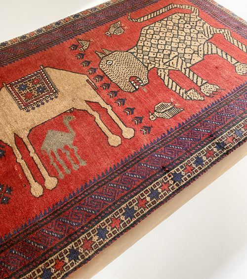 One-of-a-Kind Ottoman with Vintage Belouch Rug from Afghanistan