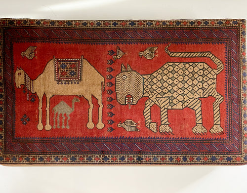 One-of-a-Kind Ottoman with Vintage Belouch Rug from Afghanistan