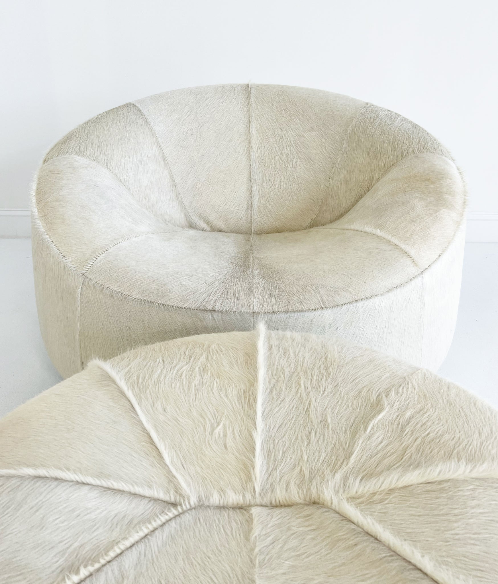 Pumpkin Armchair and Ottoman in Brazilian Cowhide