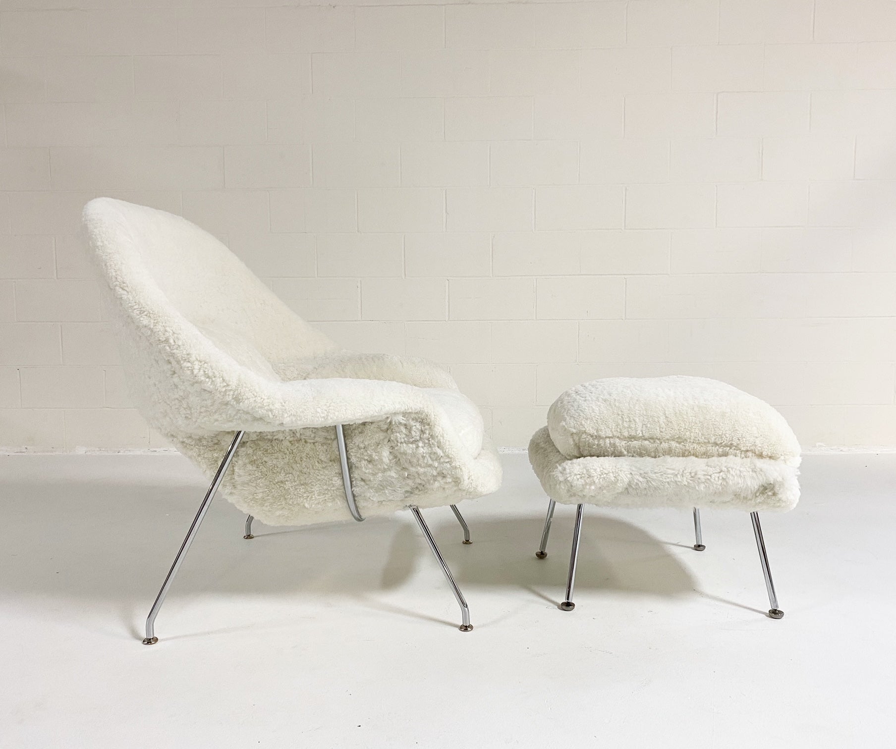 Bespoke Womb Chair and Ottoman in Australian Shearling