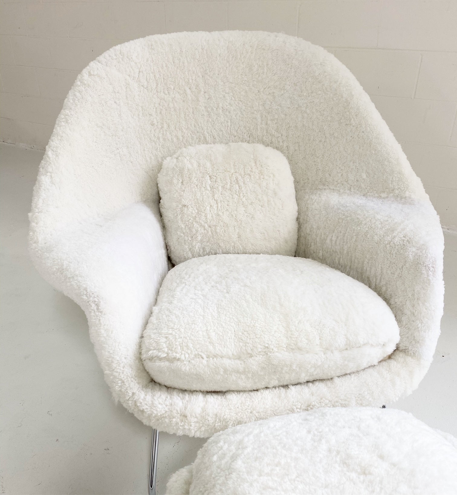 Bespoke Womb Chair and Ottoman in Australian Shearling