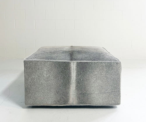 The Forsyth Ottoman in Salt and Pepper Cowhide