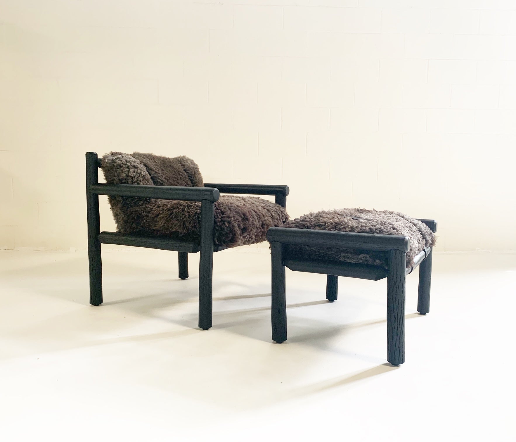 Black Butte Chair and Ottoman with Sheepskin Cushions - FORSYTH