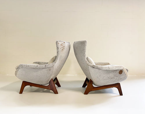 Wingback Lounge Chairs in Brazilian Cowhide, pair